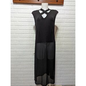 Cha Cha Vente Women's Black Sheer Bottom Sleeveless Knit Tunic Top Medium